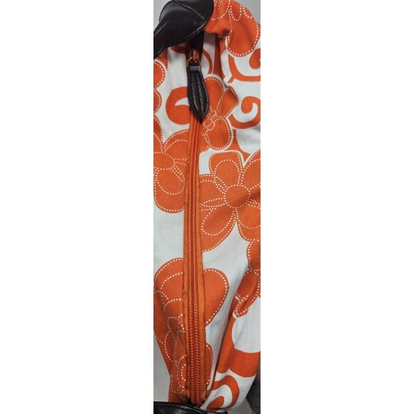 Saks Fifth Avenue Orange White Floral Fabric Shoulder Bag Slouch Hobo Lined - Picture 12 of 12
